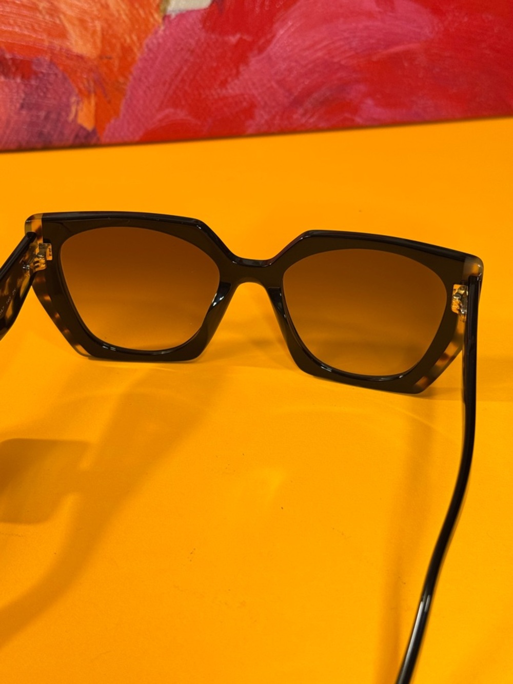 Prada Sunglasses Tortoiseshell Oversized Square Sunglasses - Amber Lenses - Picture 3 of 13
